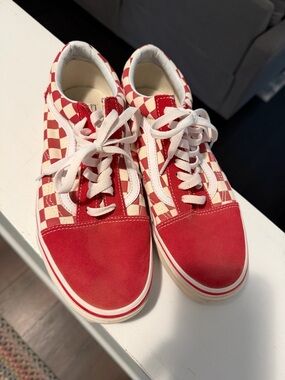 Vans White and Red Checkered Low-Top Sneakers